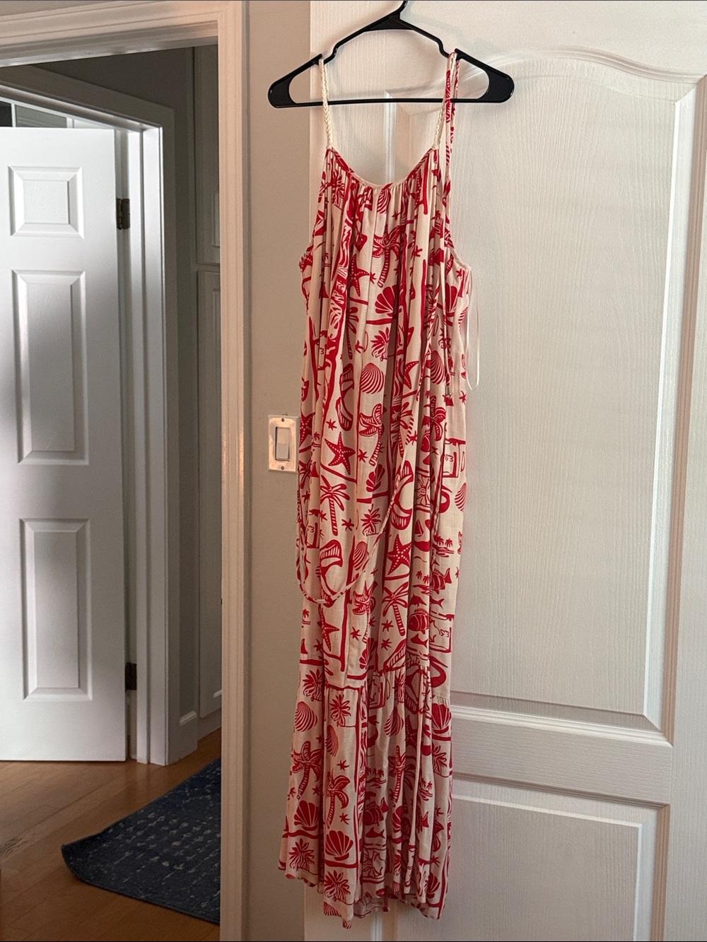 Taelynn Cream Maxi Dress with Red Floral Print